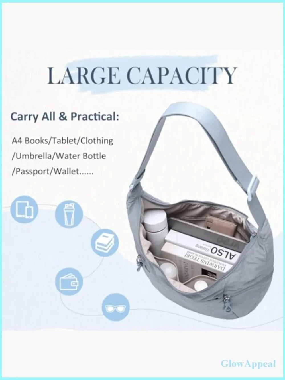 Lightweight Nylon Crescent Hobo Bag, Crossbody Purse with Zipper Pockets
